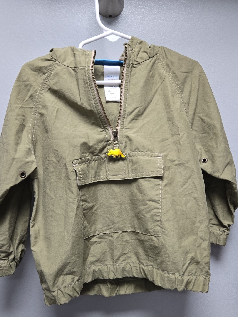 Gymboree Olive Green Hooded Pullover Anorak with Yellow Zipper Charm